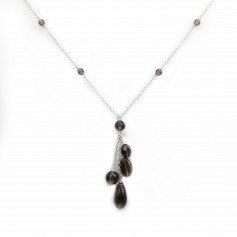 925 silver necklace & smoky quartz beads x 1pc