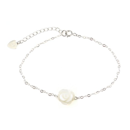 Bracciale catena argento 925 fiore in madreperla bianca
