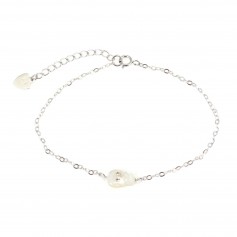 Pulsera cadena de Plata 925 con calavera de nácar blanco.