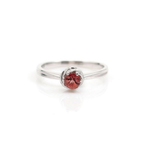 Pink tourmaline & zirconium ring in 925 rhodium-plated silver x 1pc