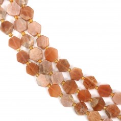 Pierre de lune orange hexagone plat 14mm x 38cm