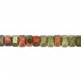 ```html
Unakite rondelle esagonale sfaccettata 3x6mm x 39cm
```