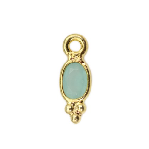 Colgante de Calcedonia ovalada facetada engastada en plata 925 chapada en oro fino 4x11mm x 1ud.