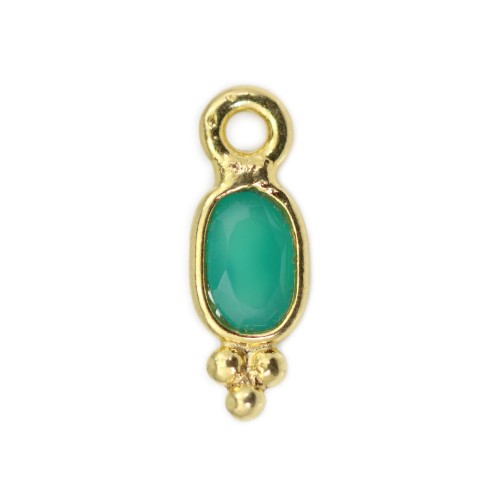 Pingente de ágata verde oval facetada, engastado em prata 925 dourada a ouro fino, 4x11mm x 1 unidade.