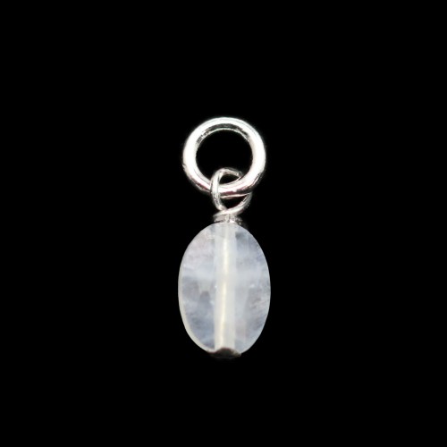 Charm Moonstone faceted oval 4x6mm - Rhodium-plated 925 Silver x 1pc