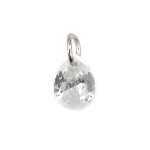 Colgante de gota facetada de circonio cúbico de 4x6 mm - Plata 925 rodinada x 2 unidades.
