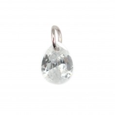 Breloque Oxyde de zirconium goutte facetté 4x6mm - Argent 925 rhodié x 2pcs