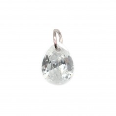 Charme Goccia sfaccettata in ossido di zirconio 6x8mm - Argento 925 rodio x 2 pezzi