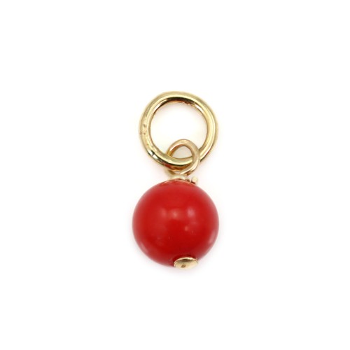 Red dyed round 4mm sea bamboo charm - Gold Filled x 1pc
