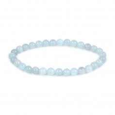 Pulsera de Aguamarina redonda de 6 mm - Elástica x 1 ud.