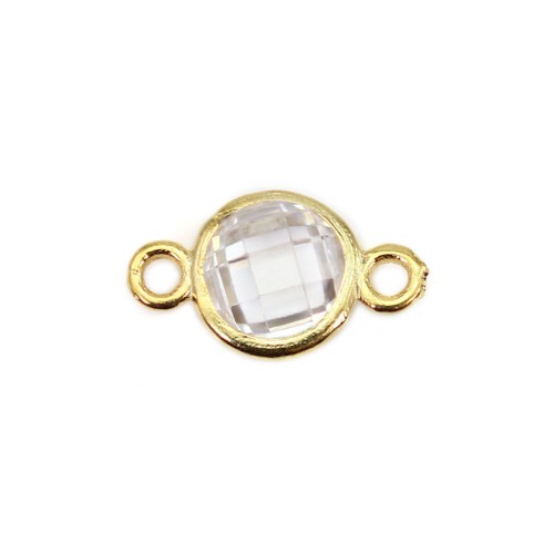 Separador de óxido de circonio redondo engastado 6x10mm - Plata de ley chapada en oro x 2 uds.