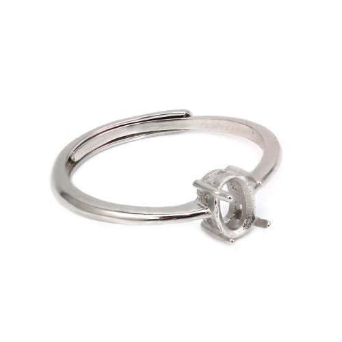 Bague réglable pour serti cabochon ovale 4x6mm - Argent 925 rhodié x 1pc