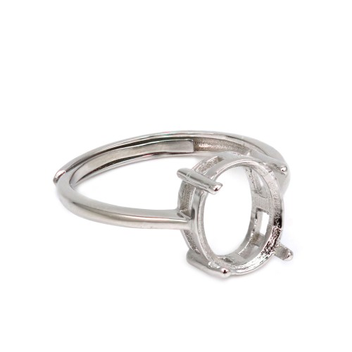 Anello regolabile per cabochon ovale incastonato 8x10mm - Argento 925 rodio x 1pz