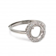 Verstellbarer Pavé-Ring für runde Fassung 8mm - Zirkonia & rhodiniertes Silber 925 x 1 Stück