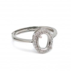 Anel ajustável com pavê para configuração oval 6x8mm - zircônia cúbica e prata 925 rodinada x 1 unidade