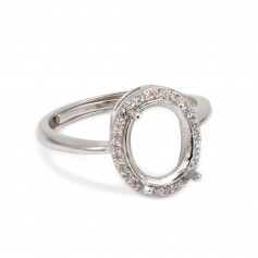 Verstellbarer Pavé-Ring für ovales 8x10mm Zierelement - Zirkonia & rhodiniertes 925er Silber x 1 Stück