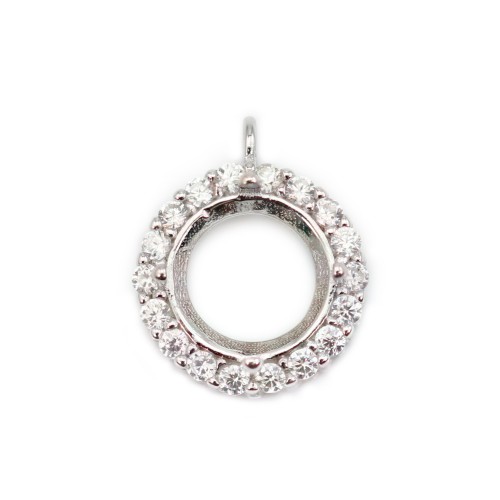 Paved pendant for round setting 8mm - cubic zirconia & Rhodium-plated Sterling Silver x 1pc
