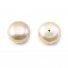 Perla di acqua dolce, semi-perforata, color salmone, a bottone, 12-13mm x 1 pezzo