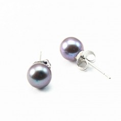 Boucles d'oreilles argent 925 perle d'eau douce 7mm  x 2pcs