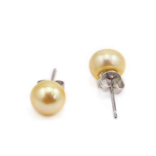 Orecchino in argento 925 con perla d'acqua dolce gialla 8mm x 2 pezzi