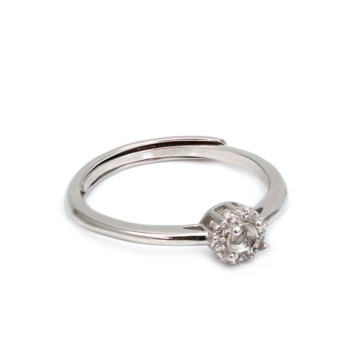 Adjustable pave setting ring for 3mm round stone - cubic zirconia & Rhodium-plated 925 Silver x 1pc
