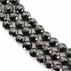 Black spinel, flat round faceted shape, 4mm x 39cm