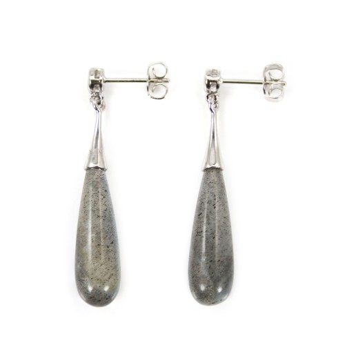 Brincos Labradorite gota 7x23mm - Prata 925 Rodinada x 2 unidades
