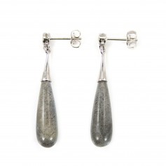 Labradorit-Tropfenohrringe 7x23mm - Rhodiniertes 925er Silber x 2 Stücke