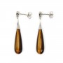 Boucles d'oreilles Oeil de Tigre goutte 7x23mm - Argent 925 Rhodié x 2pcs
