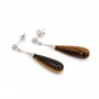 Boucles d'oreilles Oeil de Tigre goutte 7x23mm - Argent 925 Rhodié x 2pcs