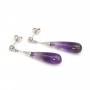 Amethyst drop earrings 7x23mm - Rhodium-plated 925 Silver x 2pcs