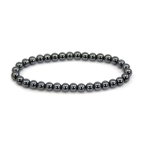 Hematite round bracelet 6mm - Elastic x 1pc