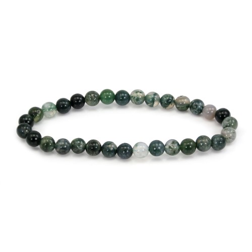 Bracelet Agate mousse rond 6mm - Elastique x 1pc