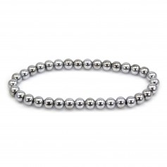 Hematite silver round 6mm bracelet - Elastic x 1pc