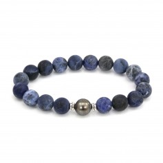 Bracelet Perle de culture de Tahiti & Sodalite matte 10mm - Elastique x 1pc