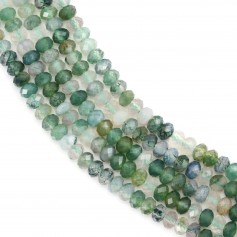 Faceted moss agate rondelle beads 2x3mm x 39cm