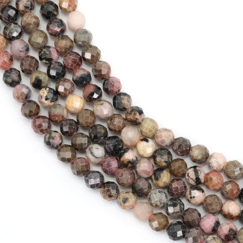 Faceted round rhodonite, 3mm, quality B x 39cm