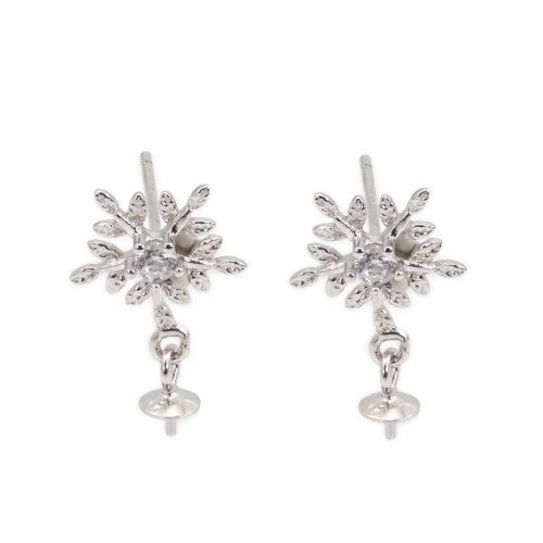 Orecchini a perno a forma di fiocco di neve per foro parziale 11x18mm - zirconi cubici & Argento 925 rodio x 2 pezzi