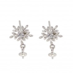 Clous d'oreilles flocon de neige pour semi percé 11x18mm - oxyde zirconium & Argent 925 rhodié x 2pcs