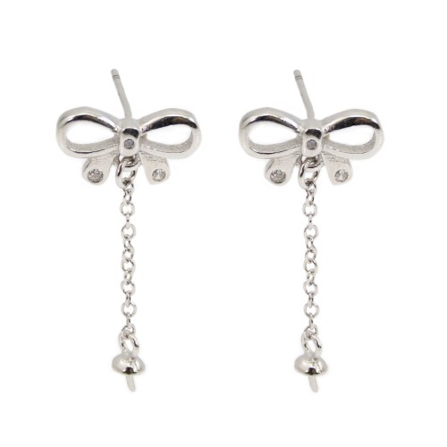 Ohrringe Schleife für halb durchbohrtes Ohr 12x27mm - Zirkonia & Rhodium-Silber 925 x 2 Stück