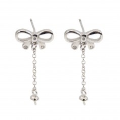 Ohrringe Schleife für halb durchbohrtes Ohr 12x27mm - Zirkonia & Rhodium-Silber 925 x 2 Stück