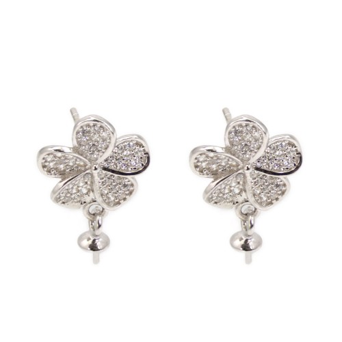 Brincos flor para furo parcial 12x19mm - zircônia cúbica & Prata 925 rodinada x 2 unid.