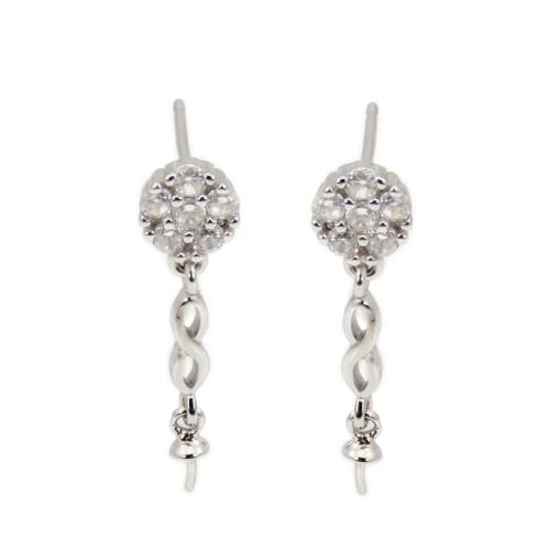 Earrings infinite flower for semi-pierced 7x25mm - zirconium oxide & Rhodium-plated Silver x 2pcs