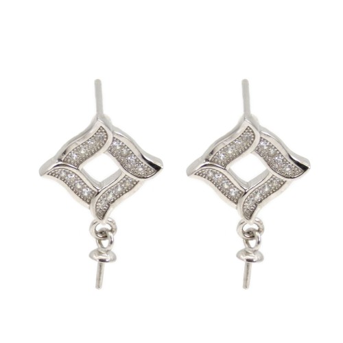 Clous d'oreilles losange ajouré pour semi percée 12x20mm - oxyde zirconium & Argent 925 rhodié x 2pcs