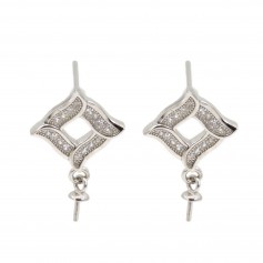 Clous d'oreilles losange ajouré pour semi percée 12x20mm - oxyde zirconium & Argent 925 rhodié x 2pcs