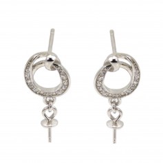 Clous d'oreilles ovale stylisé pour semi percée 8x18mm - oxyde zirconium & Argent 925 rhodié x 2pcs