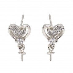 Clous d'oreilles coeur pour semi percée 8x15mm - oxyde zirconium & Argent 925 rhodié x 2pcs
