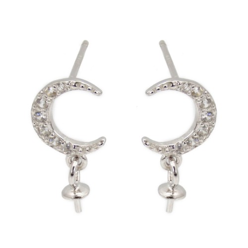 Orecchini a lobo a forma di luna per foro parzialmente 7x16mm - zirconi cubici & Argento 925 x 2 pezzi