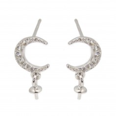 Orecchini a lobo a forma di luna per foro parzialmente 7x16mm - zirconi cubici & Argento 925 x 2 pezzi