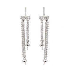 Ohrringe doppelte Balkenstecker für halb durchbohrte 6x34mm - Zirkonia & Rhodiniertes Silber 925 x 2 Stück